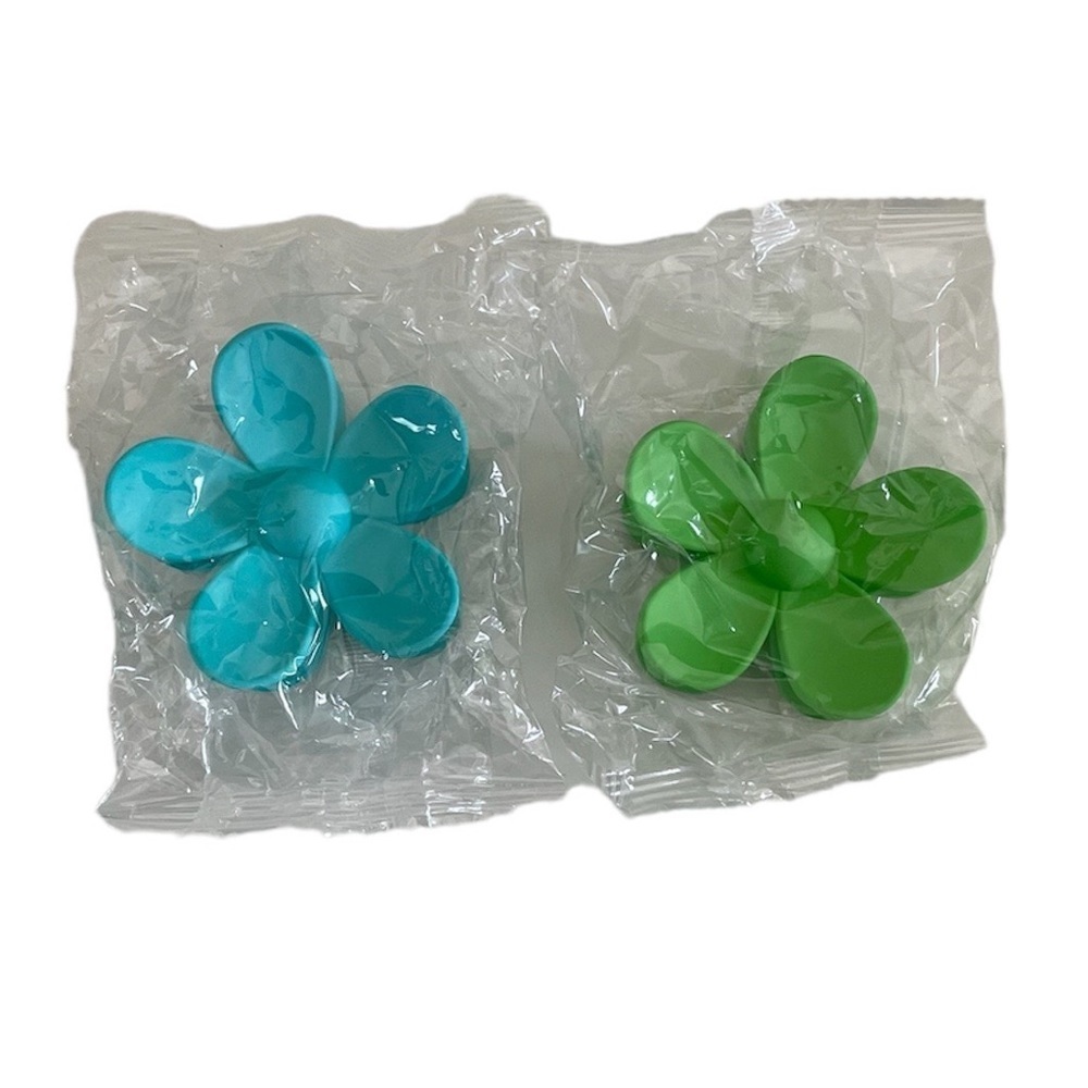 Large Flower Hair Accessories Claw Hair Clips Set of 2 Green & Teal Blue